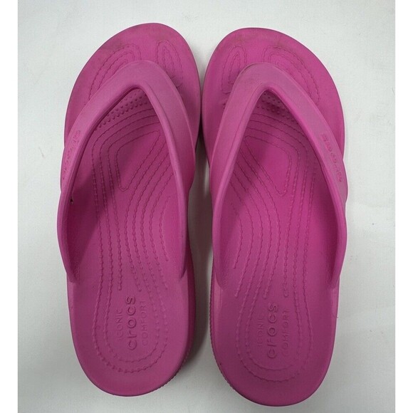 Crocs‎ Iconic Comfort Hot Pink Thong Flip Flops Women’s sz 8 - Picture 1 of 7